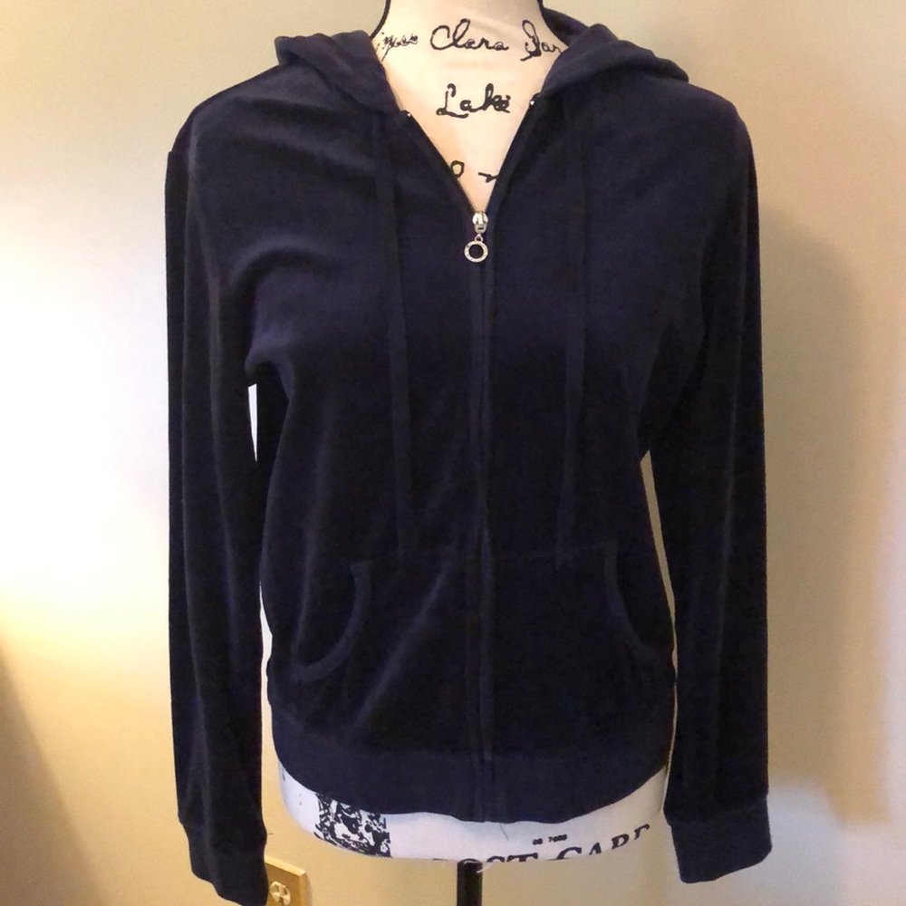 New York & Co. Velour Hooded Jacket Medium Navy